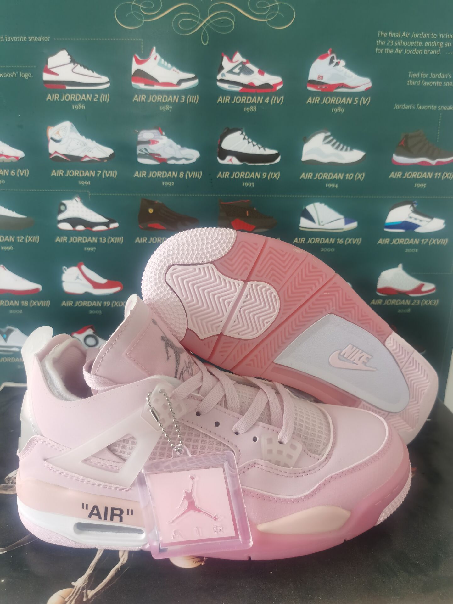 Air Jordan 4 Pink Grey OFF WHITE Women's Basketball Shoes-08